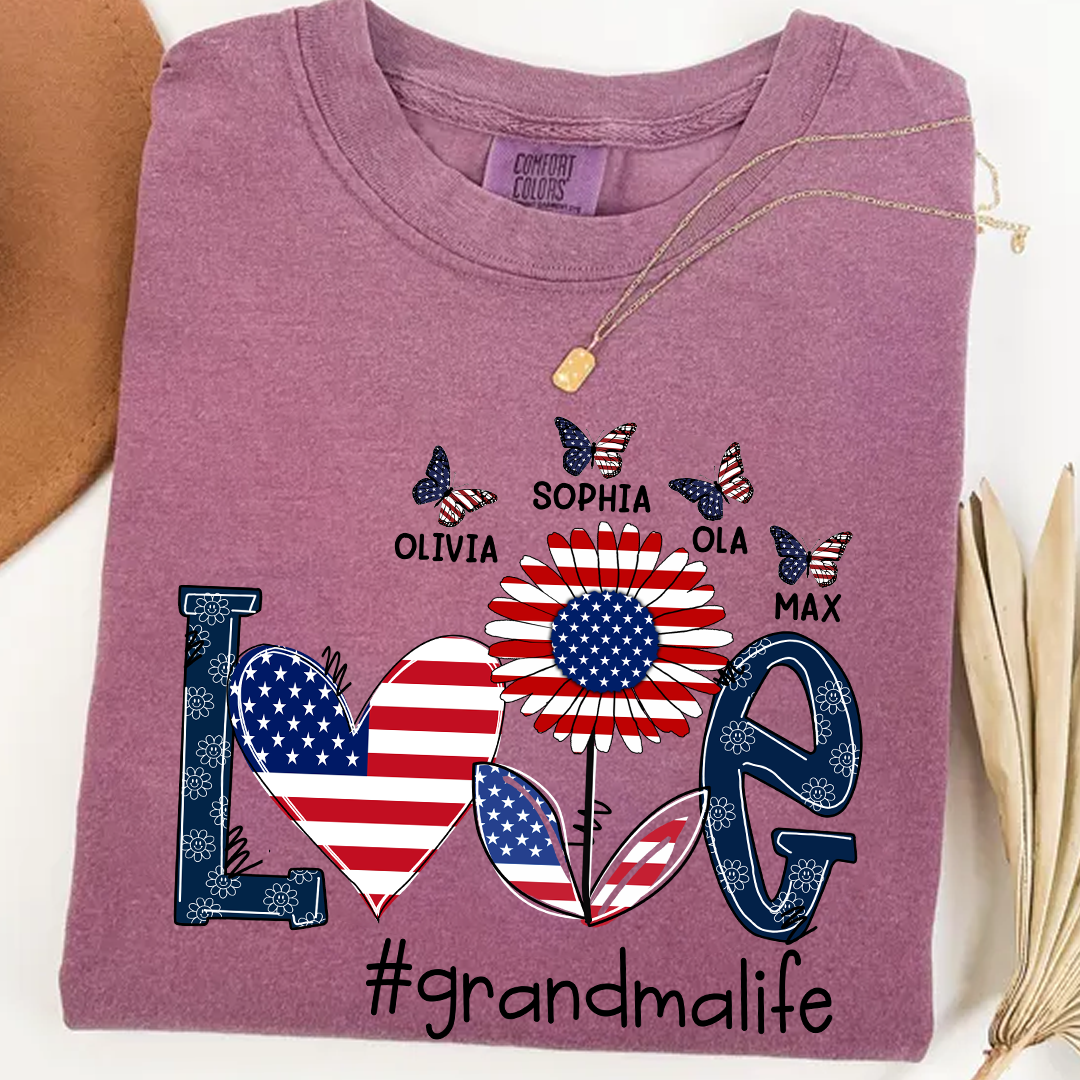 Comfort Colors® Love grandma life USA butterfly Shirt, Gift For Grandma T-Shirt