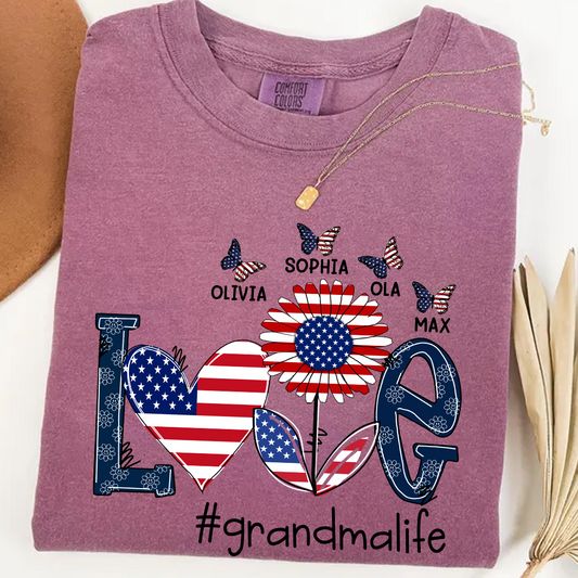 Comfort Colors® Love grandma life USA butterfly Shirt, Gift For Grandma T-Shirt