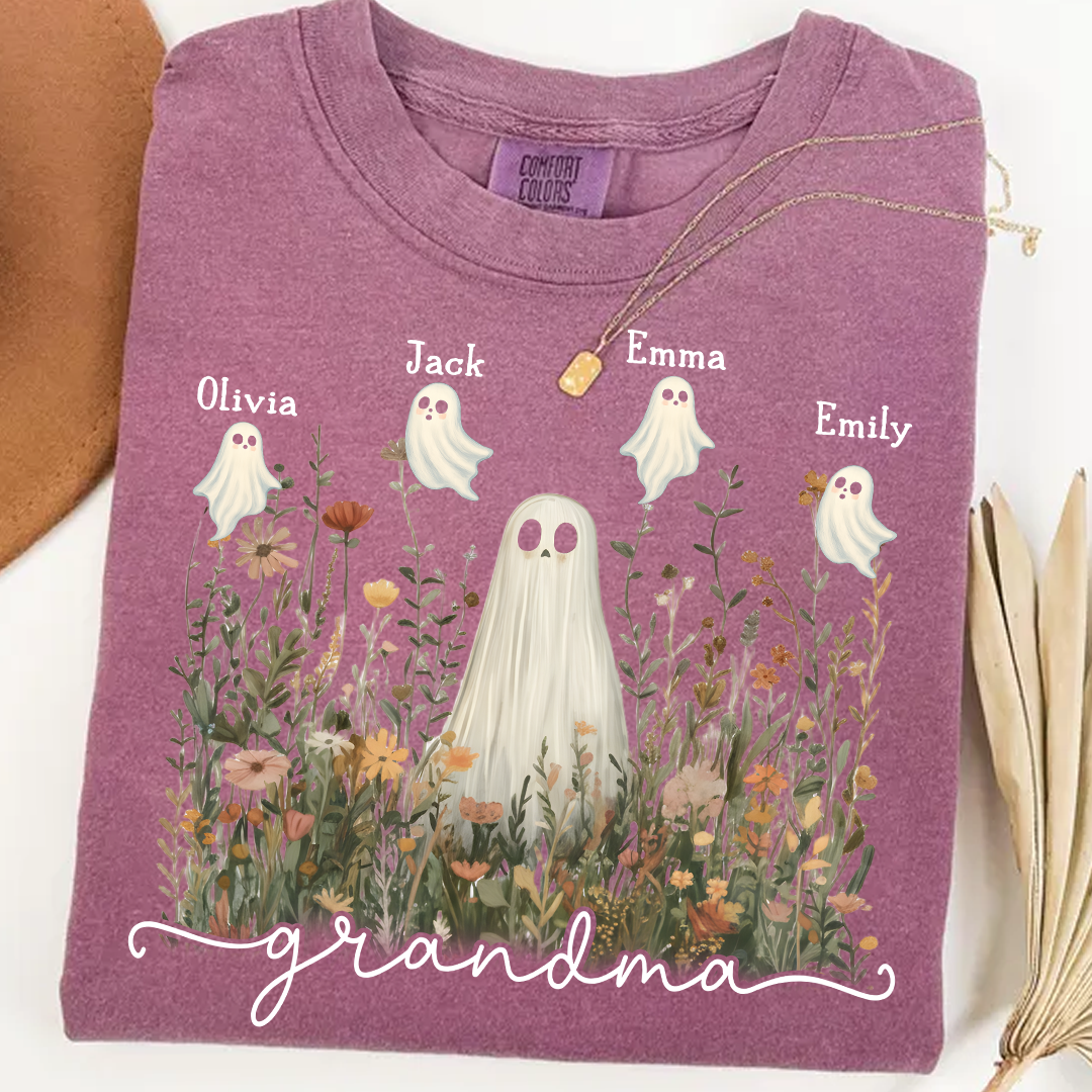 Comfort Colors® Grandma Cute Ghost in Wildflowers And Grandkids T-Shirt