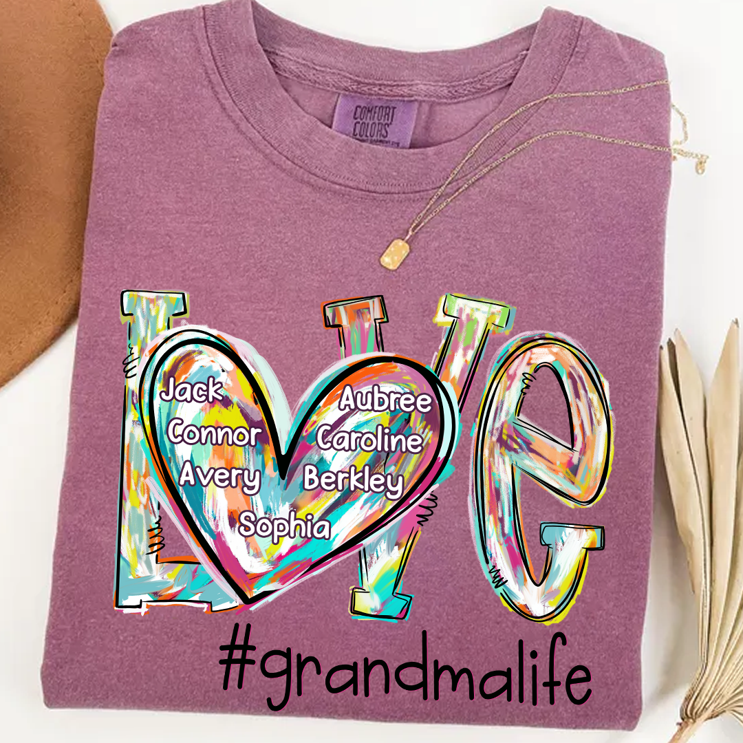 Comfort Colors® Love Grandma Color T-Shirt, Custom Grandma With Grandkids Shirt