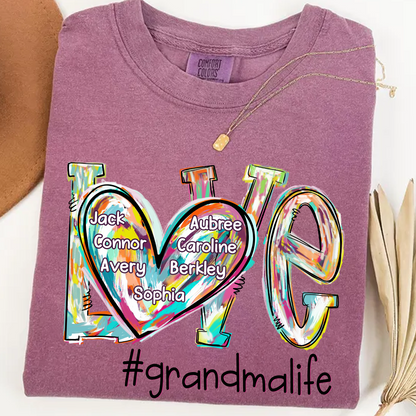 Comfort Colors® Love Grandma Color T-Shirt, Custom Grandma With Grandkids Shirt