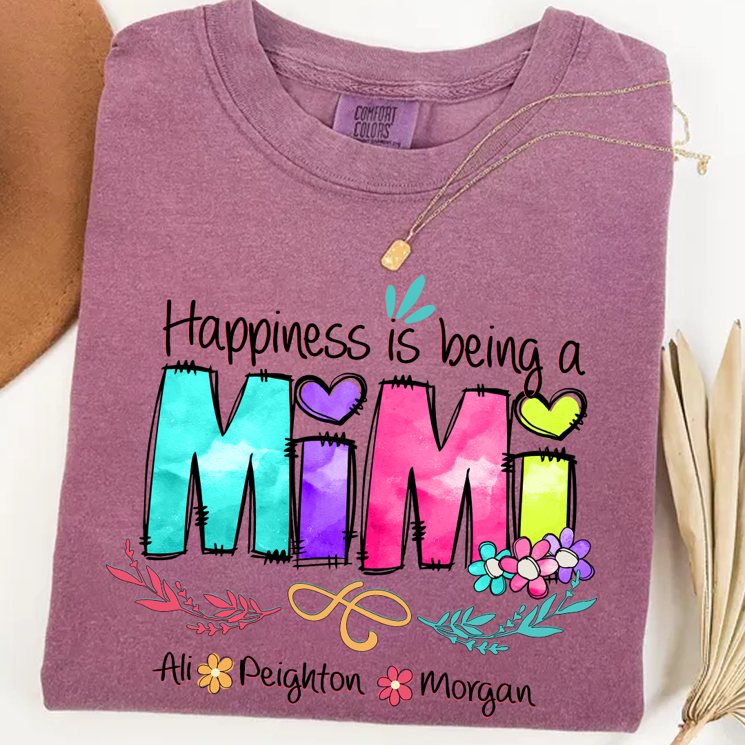 Comfort Colors® Happiness Is Being A Mimi Shirt, Custom Grandma With Grandkids Shirt