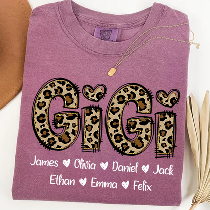 Comfort Colors® Personalize Gigi Leopard Shirt, Custom Grandma With Grandkids, Gift for Grandma Shirt