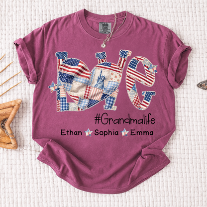 Grandma Patriotic Shirt, Love Grandmalife T-Shirt with Custom Names and Flag Design