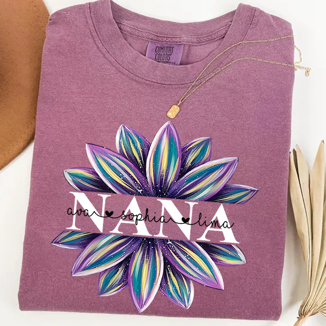 Comfort Colors® Flower Grandma Shirt, Custom Grandma And Grandkids Shirt