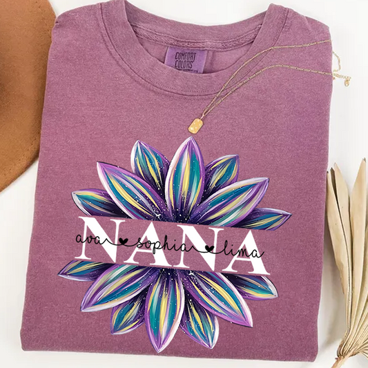 Comfort Colors® Flower Grandma Shirt, Custom Grandma And Grandkids Shirt