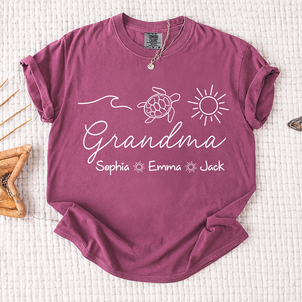 Comfort Colors® Personalized Grandma Turtle Shirt, Custom Grandkids Names Shirt, Sea Turtle Grandma Gift, Beach Grandma Shirt, Mothers Day Birthday Gift