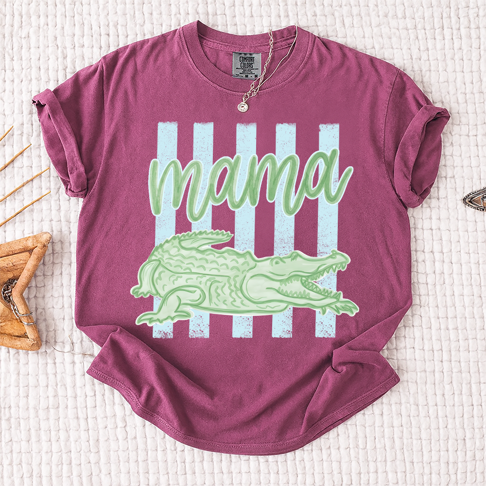 Comfort Colors® Personalized Mama Crocodile Shirt, Custom Mom Mom Life Shirt, Cute Alligator Mama Tee, Mother’s Day Birthday Gift for Mom, Family Name Shirt