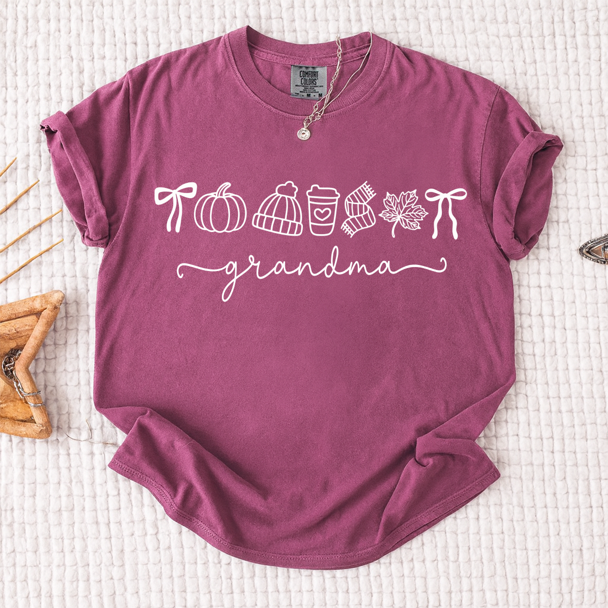 Comfort Colors® Personalized Grandma Fall T-Shirt, Pumpkin Coffee Autumn Leaves Shirt, Custom Grandma Name Thanksgiving Gift, Custom Family Names Gift for Grandma