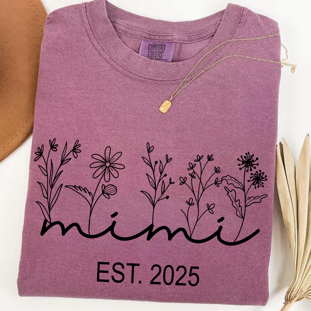 Comfort Colors® Mimi Est Wildflowers T-Shirt, Custom Grandma With Grandkids, Gift for Grandma
