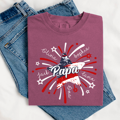 Comfort Colors® Custom 4th of July Papa Shirt, Custom Grandpa Firework American Flag T-Shirt