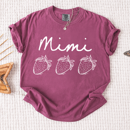 Comfort Colors® Personalized Mimi Strawberry Shirt, Custom Grandma Name Shirt with Kids Names, Cute Strawberry Family T-Shirt