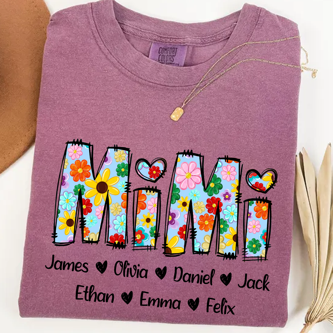 Comfort Colors® Mimi Art 2025 T-Shirt, Custom Grandma With Grandkids Shirt