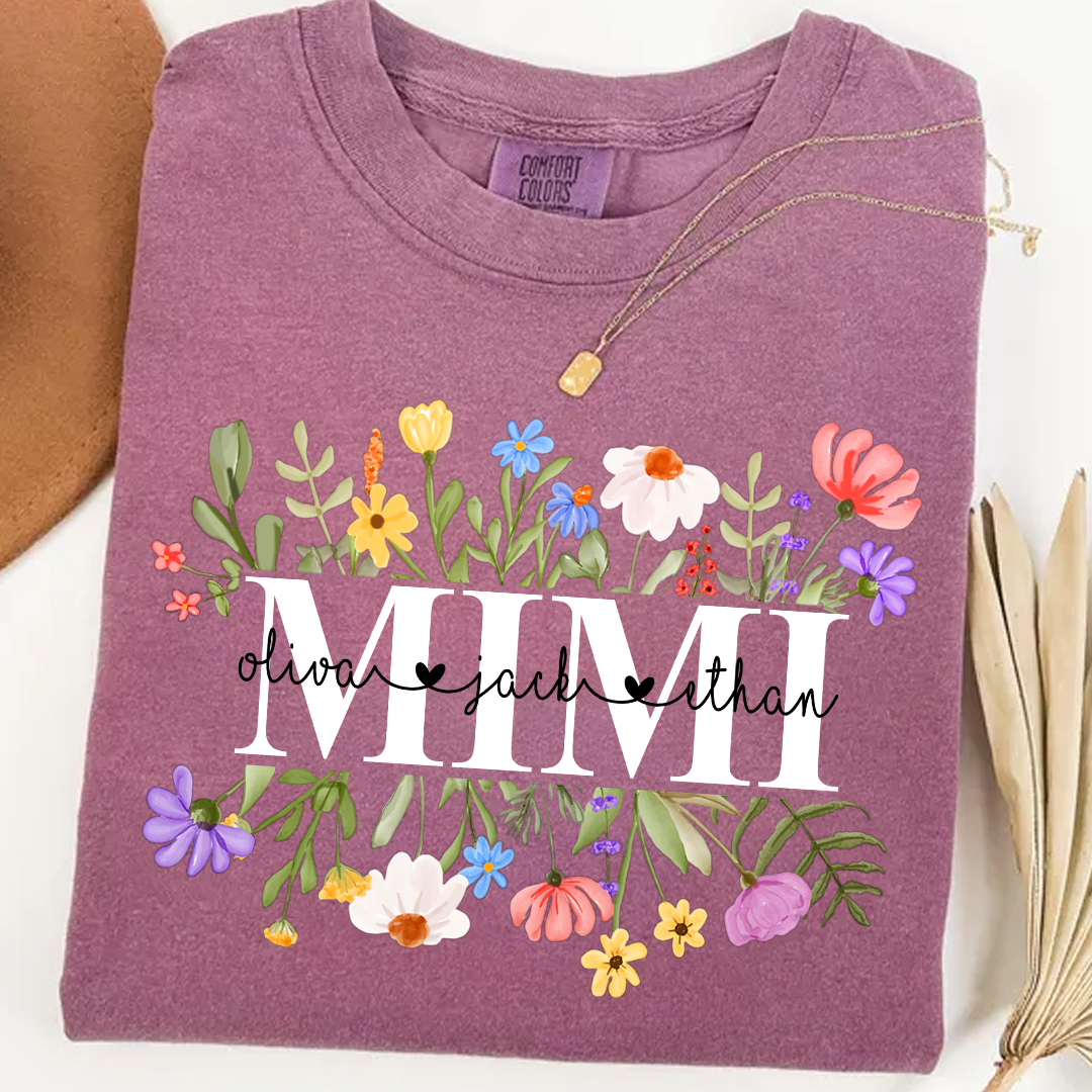 Mimi Wildflower Watercolor And Grandkids Gift For Grandma Comfort Colors® Shirt