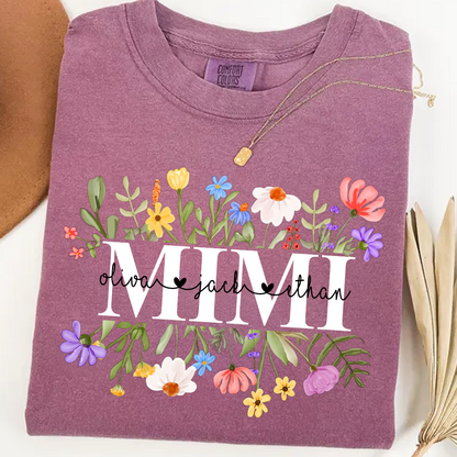 Mimi Wildflower Watercolor And Grandkids Gift For Grandma Comfort Colors® Shirt