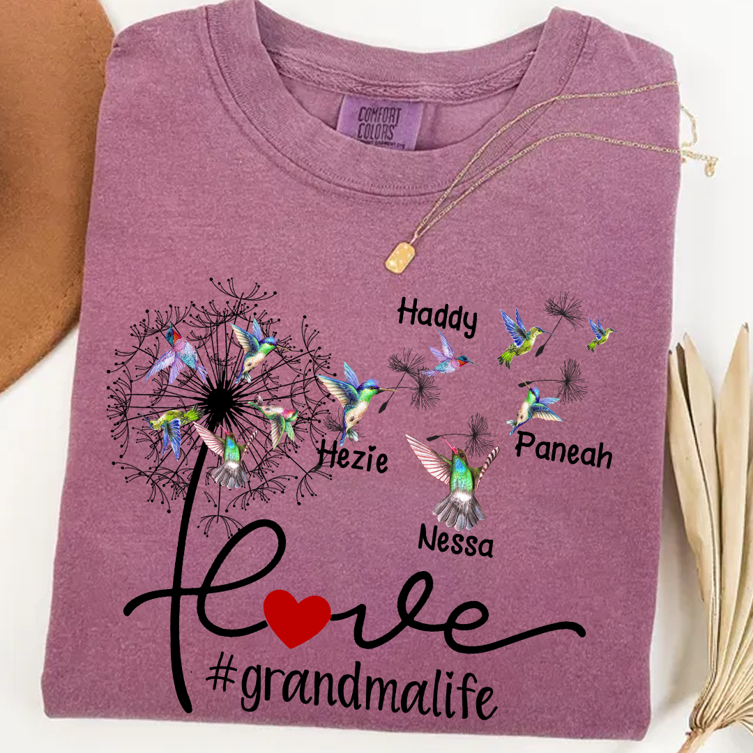 Comfort Colors® Love Grandma life with Grandkids Hummingbird Shirt, Gift For Grandma T-Shirt