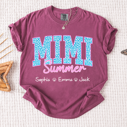 Comfort Colors® Personalized Mimi Summer Shirt, Custom Grandkids Names Shirt, Leopard Heart Grandma Shirt, Summer Gift for Mimi Nana Gigi, Birthday Mothers Day Shirt