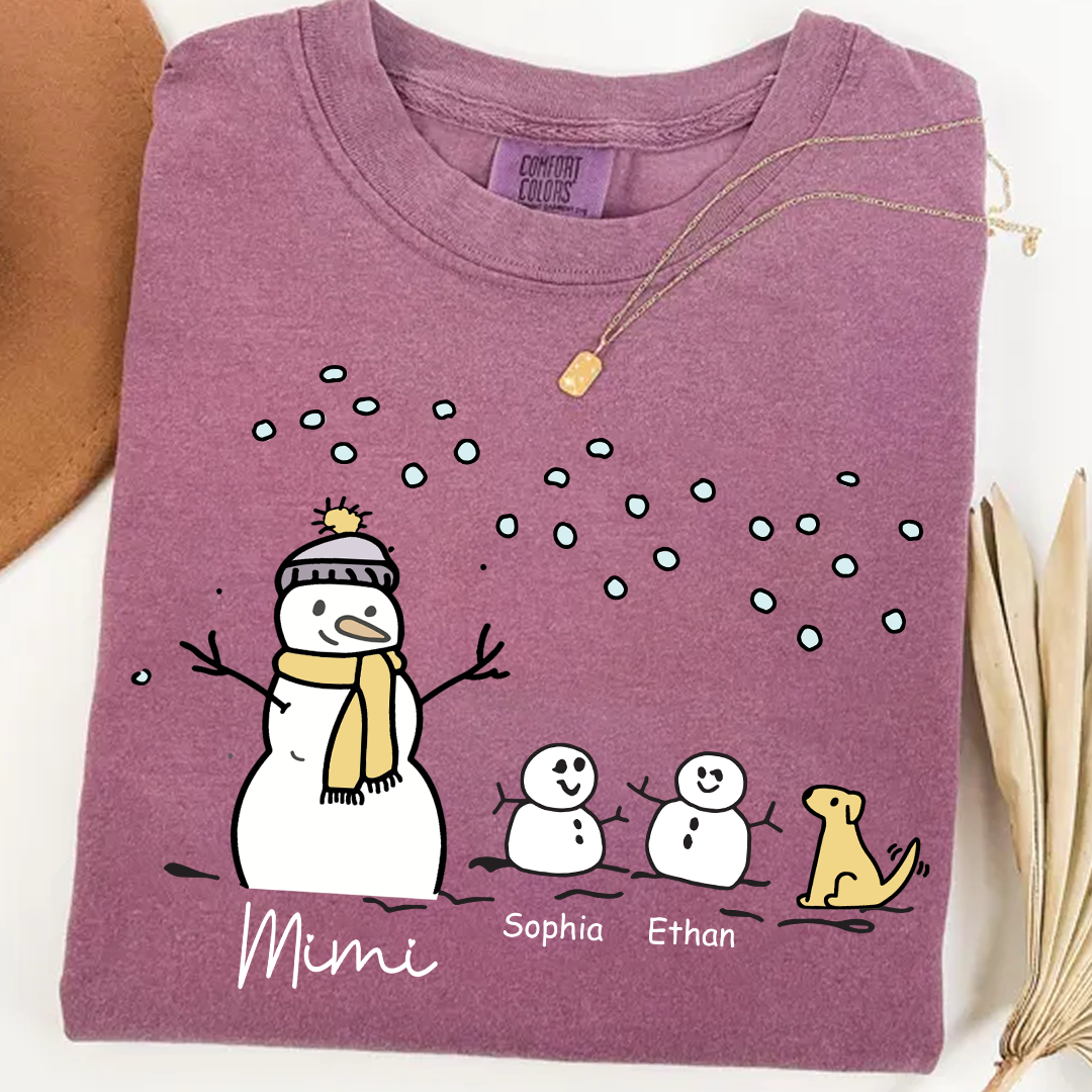 Comfort Colors® Mimi Snowman Dog with Grandkids – Christmas Gifts T-Shirt
