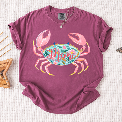 Comfort Colors® Personalized Mimi Crab Shirt, Custom Grandma Beach Shirt, Cute Floral Crab Summer Tee, Ocean Vacation Gift for Mimi Nana Gigi, Birthday Mothers Day Shirt