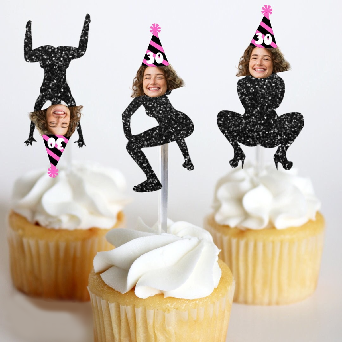 Funny Birthday Party Decorations, Birthday Twerk Face Cupcakes, Custom Birthday Photo Face Toppers, Personalized Birthday Toppers, Any Age