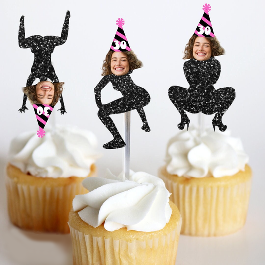 Funny Birthday Party Decorations, Birthday Twerk Face Cupcakes, Custom Birthday Photo Face Toppers, Personalized Birthday Toppers, Any Age