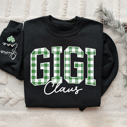 Custom Gigi Claus Green Caro Christmas With Kids Sweatshirt