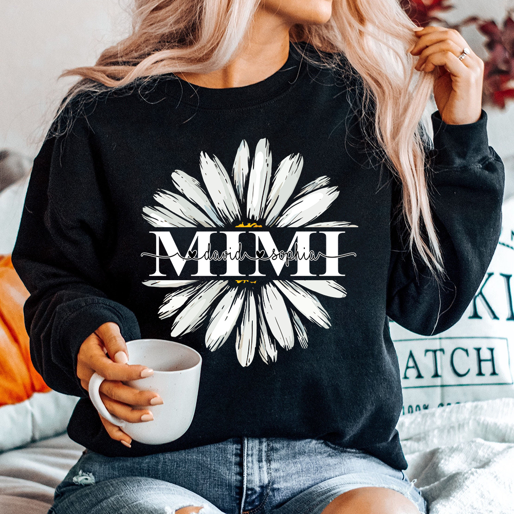 Mimi White Daisy Flower With Grandkids Sweatshirt