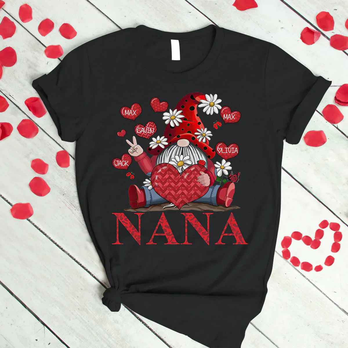 Personalized Grandma and Grandkids heart Gnome T-Shirt