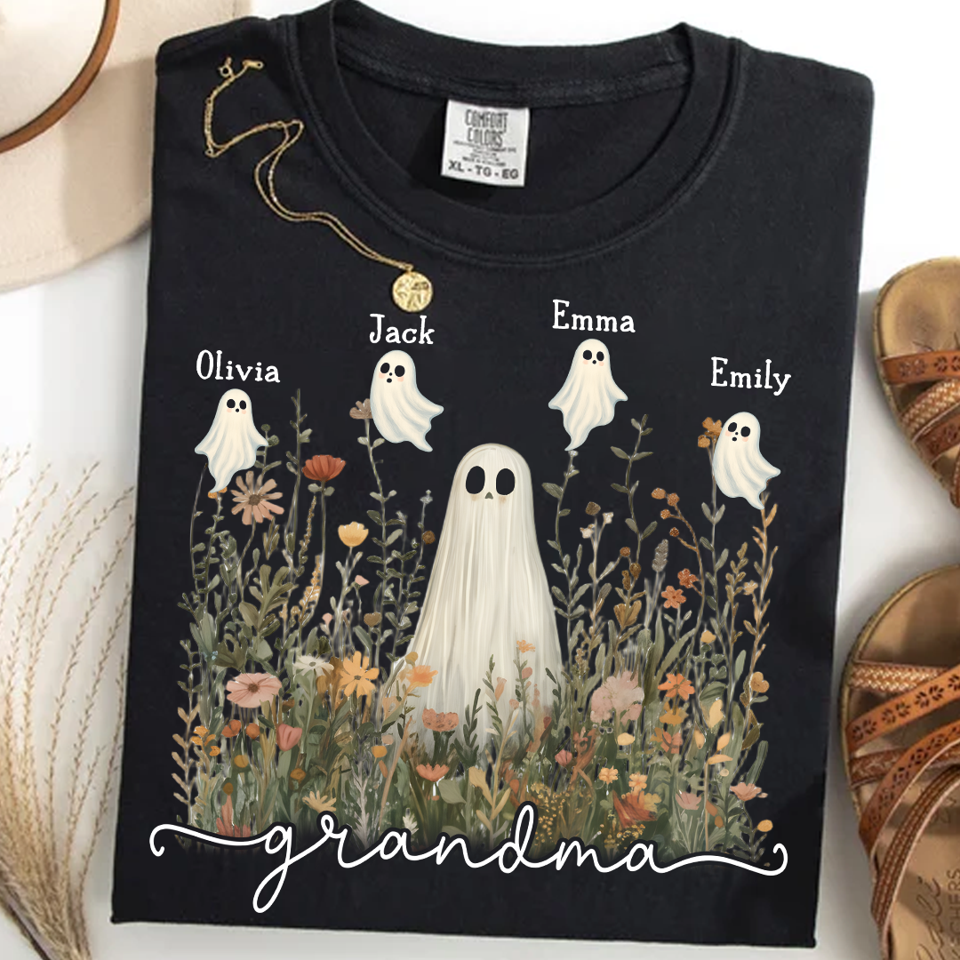 Comfort Colors® Grandma Cute Ghost in Wildflowers And Grandkids T-Shirt