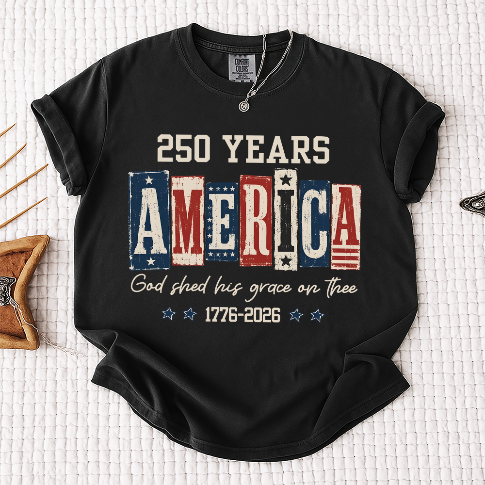 Comfort Colors® Christian American Flag Shirt, 250 Years America Shirt, God Shed His Grace 1776-2026 Patriotic Independence Day Faith Freedom Shirt