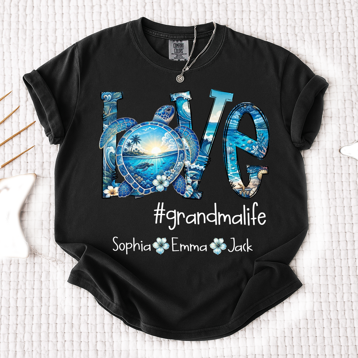 Comfort Colors® Personalized Love grandmalife Sea Turtle Shirt, Custom Family Names Gift for Grandma Shirt, Gift for Mimi Nana Gigi