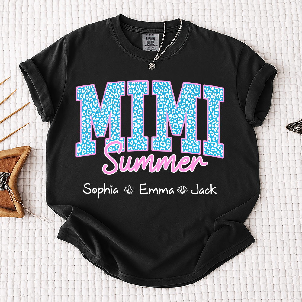 Comfort Colors® Personalized Mimi Summer Shirt, Custom Grandkids Names Shirt, Leopard Heart Grandma Shirt, Summer Gift for Mimi Nana Gigi, Birthday Mothers Day Shirt