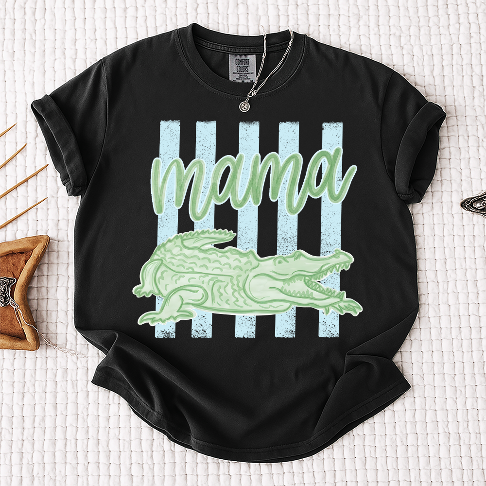 Comfort Colors® Personalized Mama Crocodile Shirt, Custom Mom Mom Life Shirt, Cute Alligator Mama Tee, Mother’s Day Birthday Gift for Mom, Family Name Shirt