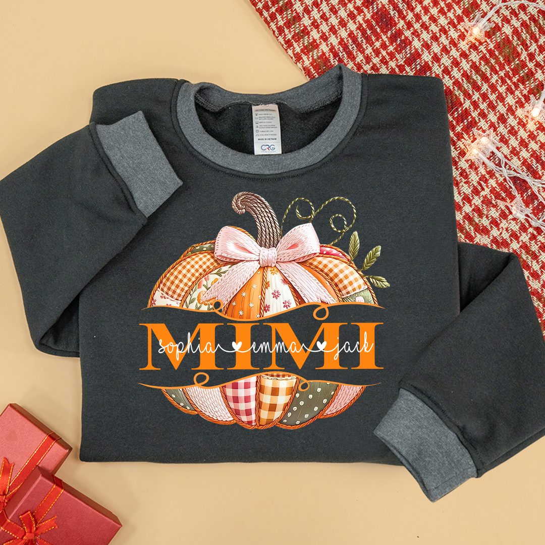 Mimi Pumpkin with Grandkids Names – Fall Gift for Grandma Sweatshirt Mix