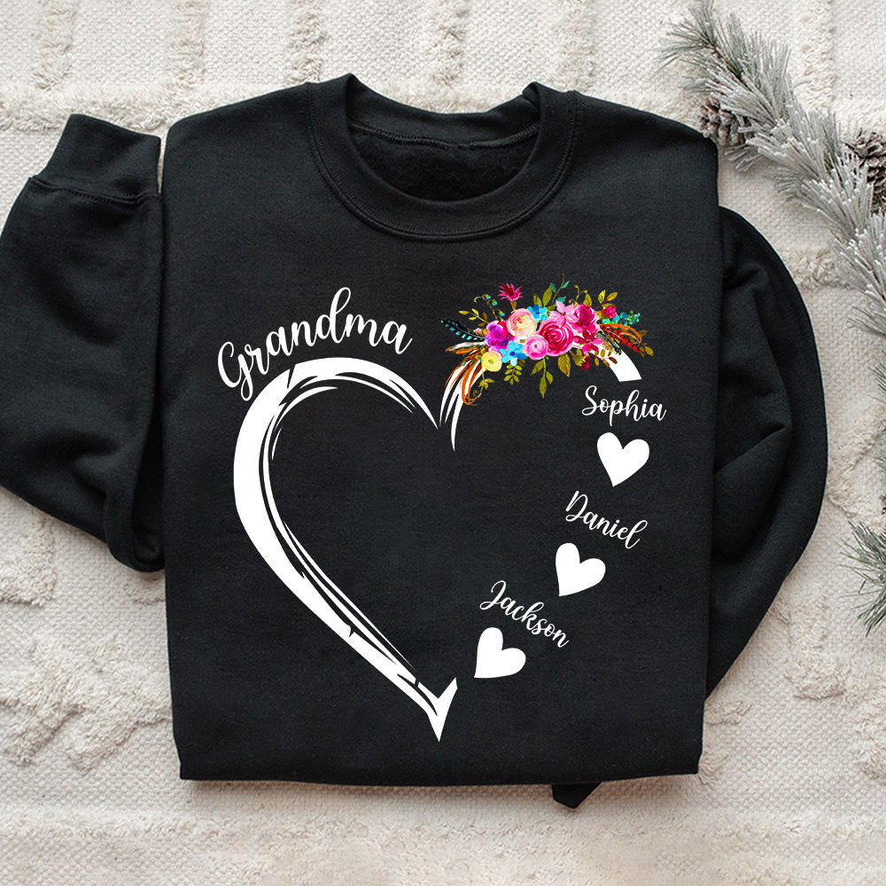 Grandma Heart Flower And Kids