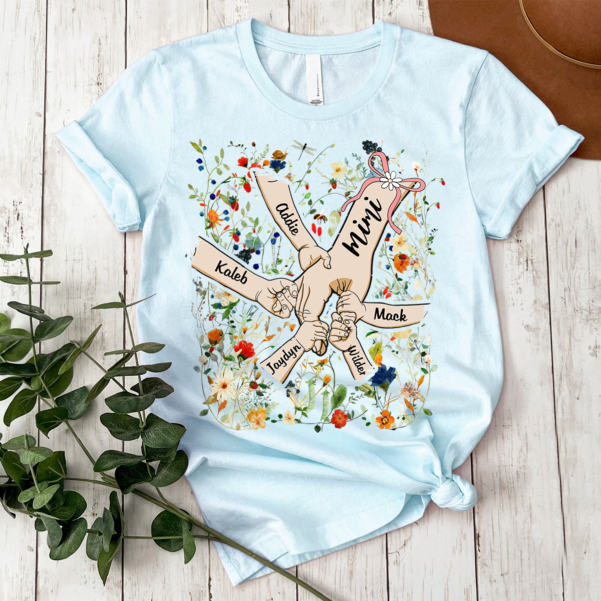 Custom Mimi Hand Flower Full Shirt, Personalized Nickname And Grandkids, Gift For Mother's Day