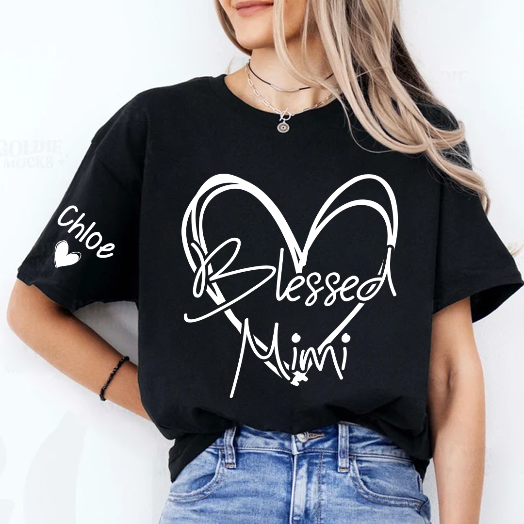 Blessed Mimi,Personalized Mimi, Grandma, Nana and Grandkids Mothers Day Gift T-shirt
