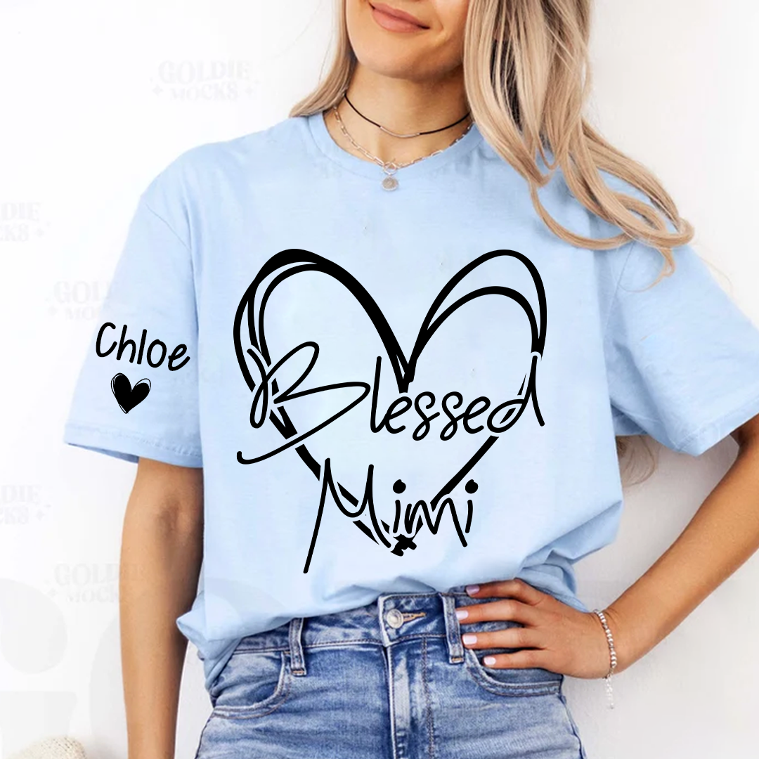 Blessed Mimi,Personalized Mimi, Grandma, Nana and Grandkids Mothers Day Gift T-shirt