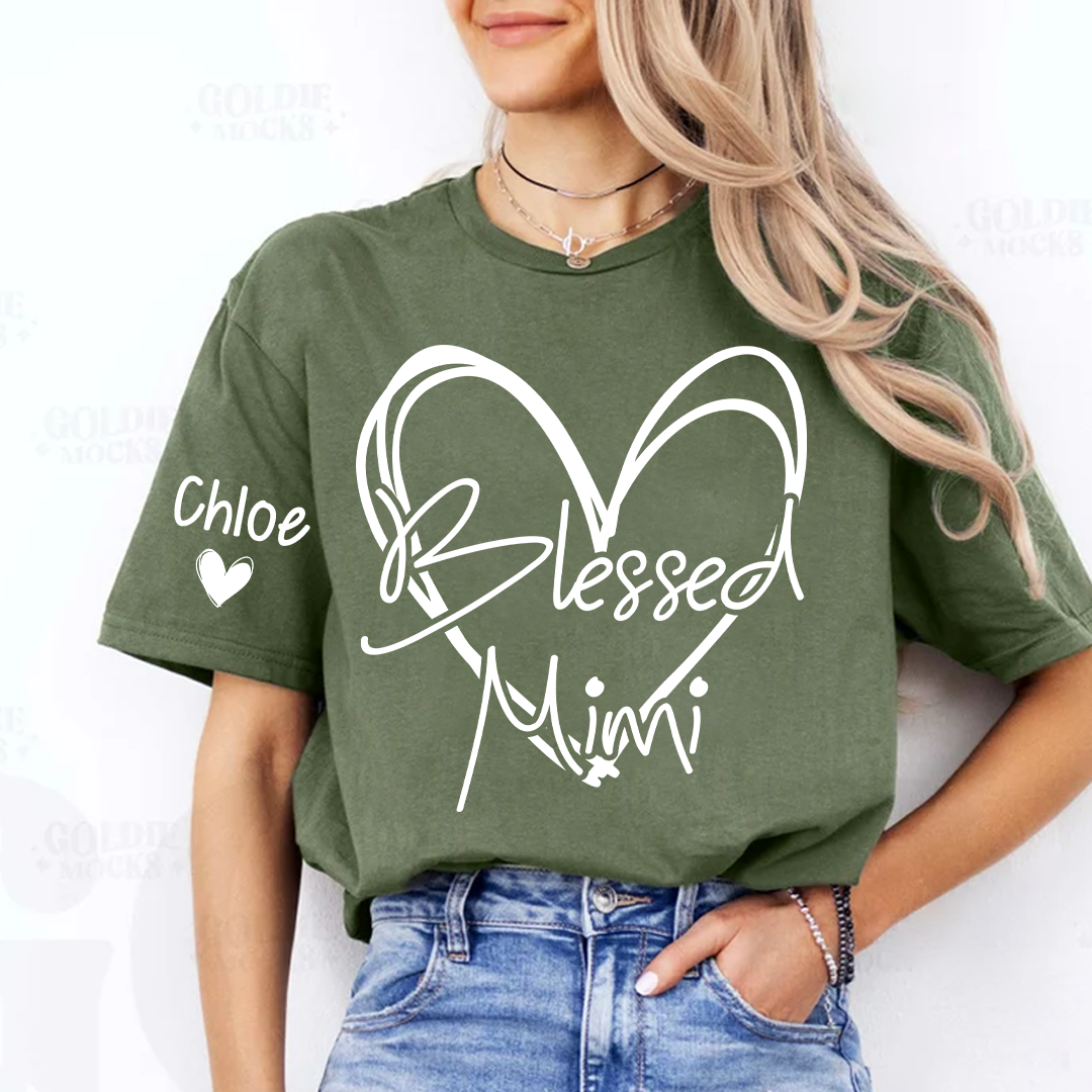 Blessed Mimi,Personalized Mimi, Grandma, Nana and Grandkids Mothers Day Gift T-shirt
