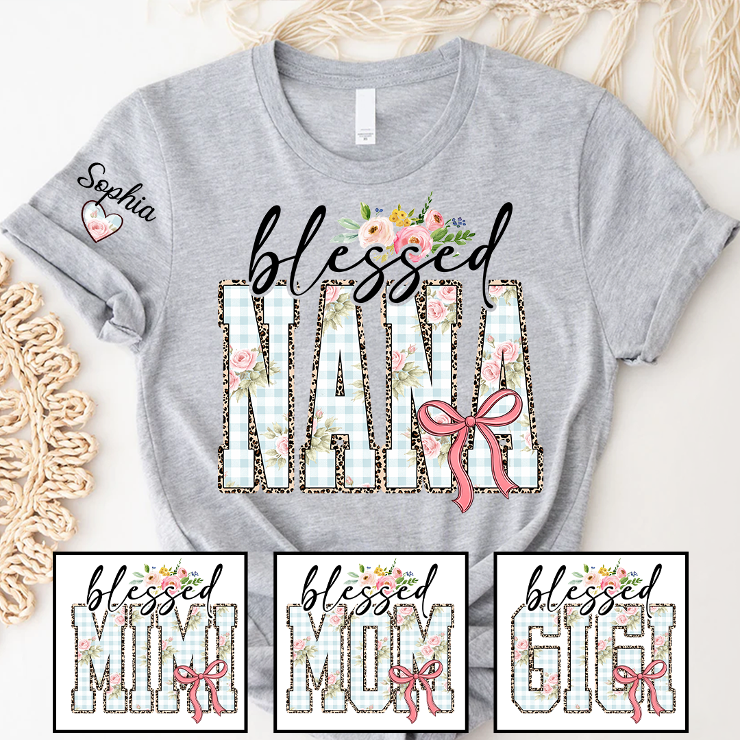Blessed Nana Flower, Personalized Nana and Grandkids Mother Day Gift T-shirt