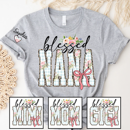 Blessed Nana Flower, Personalized Nana and Grandkids Mother Day Gift T-shirt