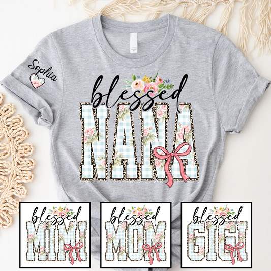 Blessed Nana Flower, Personalized Nana and Grandkids Mother Day Gift T-shirt
