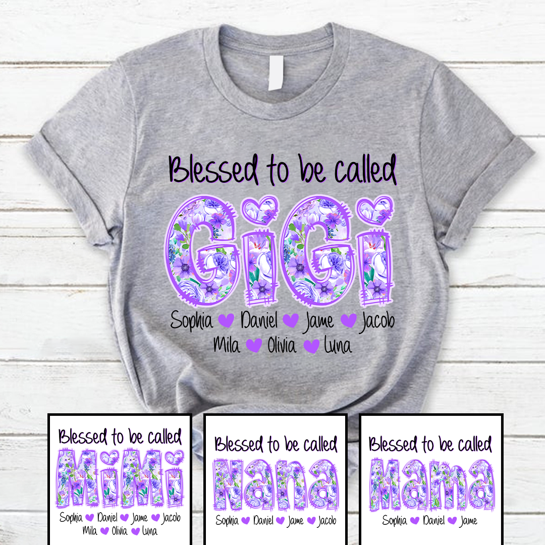 Blessed To Be Called Gigi Custom Gigi And Grandkids Flower T-Shirt