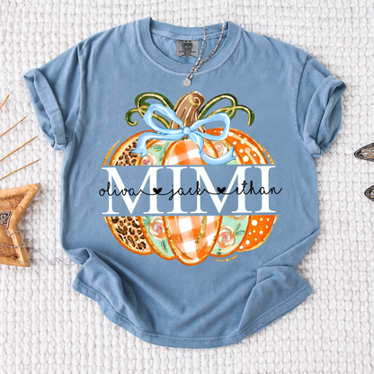 Comfort Colors® Personalized Mimi Pumpkin T-shirt, Autumn shirt for grandma with grandchildren's names, Cute autumn Thanksgiving gift for grandma