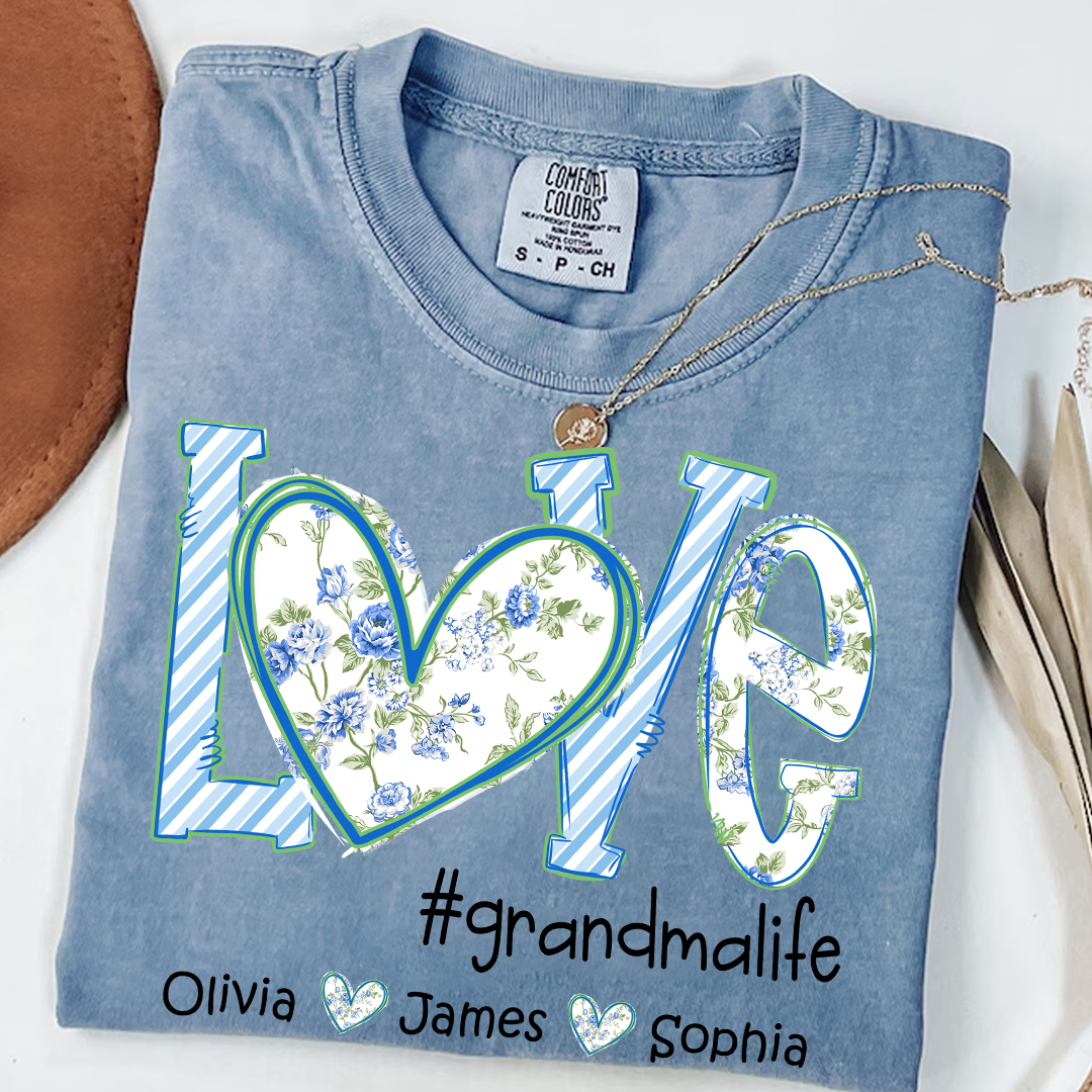 Love grandmalife Personalized Grandma Shirt - Floral Print Comfort Colors Tee - Custom Grandmother Gift with Grandkids' Names