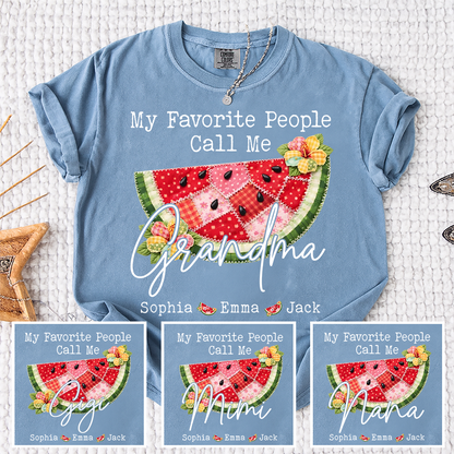 Comfort Colors® Custom Grandma Watermelon Shirt, Personalized Grandkids Names Shirt, Cute Summer Family Gift for Grandma Nana Mimi Gigi
