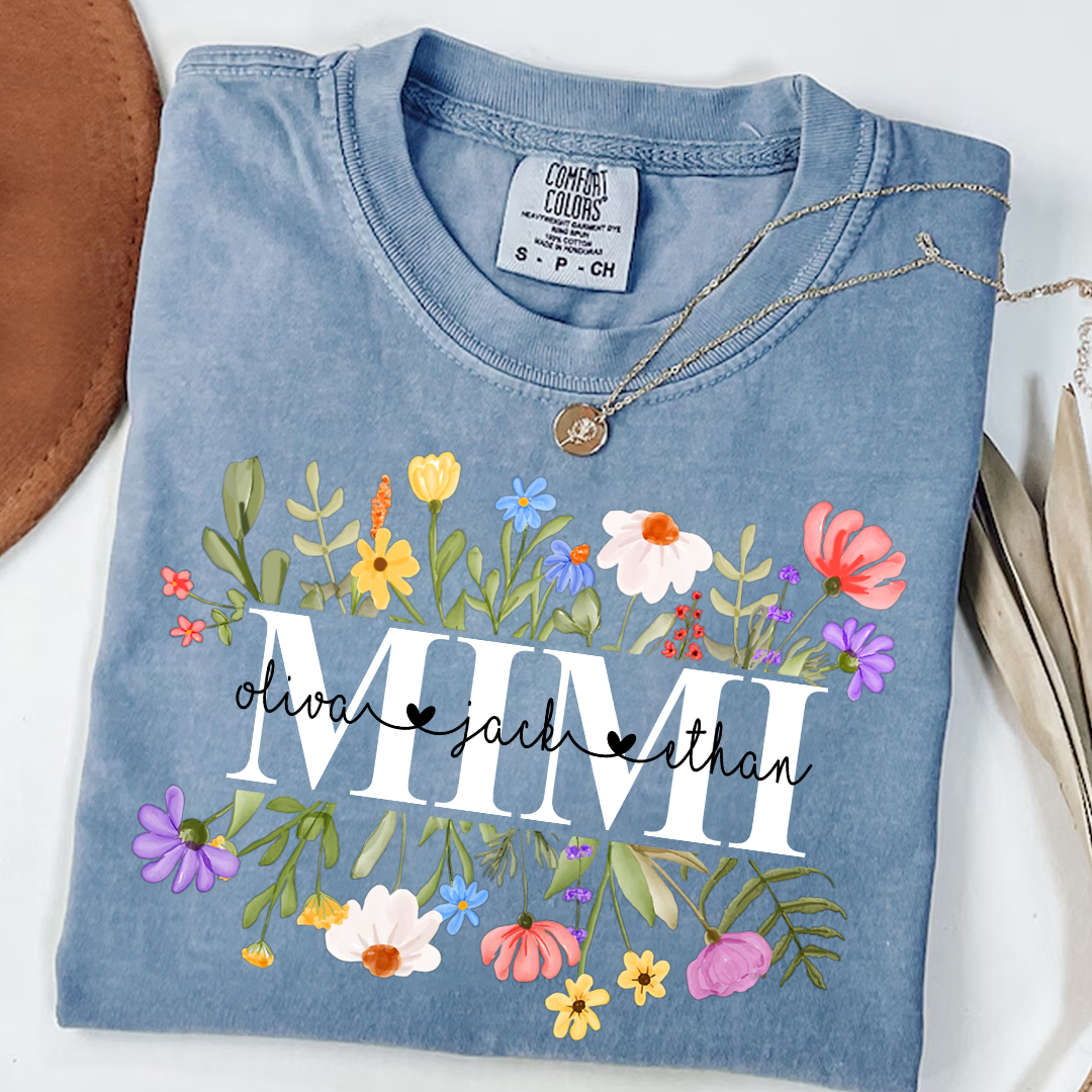 Mimi Wildflower Watercolor And Grandkids Gift For Grandma Comfort Colors® Shirt