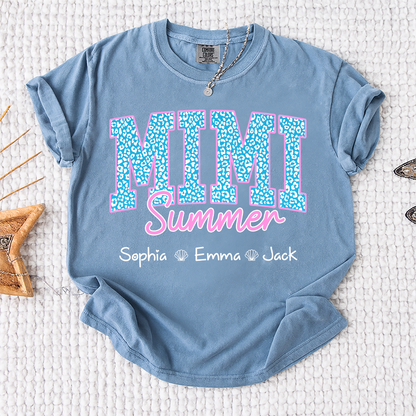 Comfort Colors® Personalized Mimi Summer Shirt, Custom Grandkids Names Shirt, Leopard Heart Grandma Shirt, Summer Gift for Mimi Nana Gigi, Birthday Mothers Day Shirt