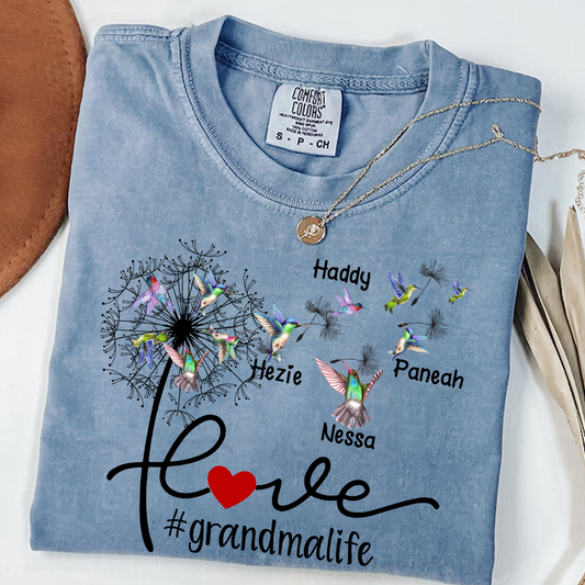 Comfort Colors® Love Grandma life with Grandkids Hummingbird Shirt, Gift For Grandma T-Shirt