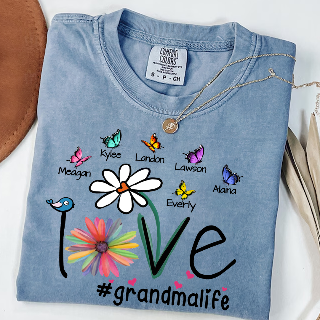 Comfort Colors® Love Grandma Butterfly T-Shirt, Custom Grandma With Grandkids Shirt